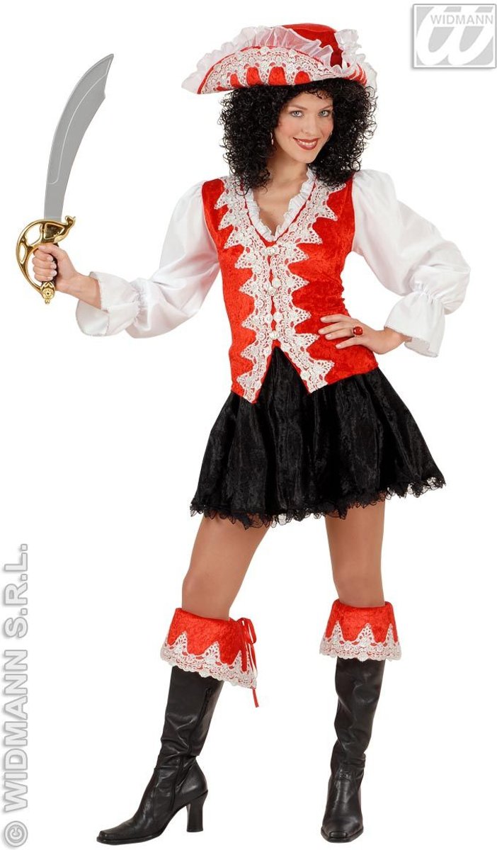 Piraat & Viking Kostuum | Kleurrijke Koninklijke Pirate, Rood Kostuum Vrouw | Medium | Carnaval kostuum | Verkleedkleding